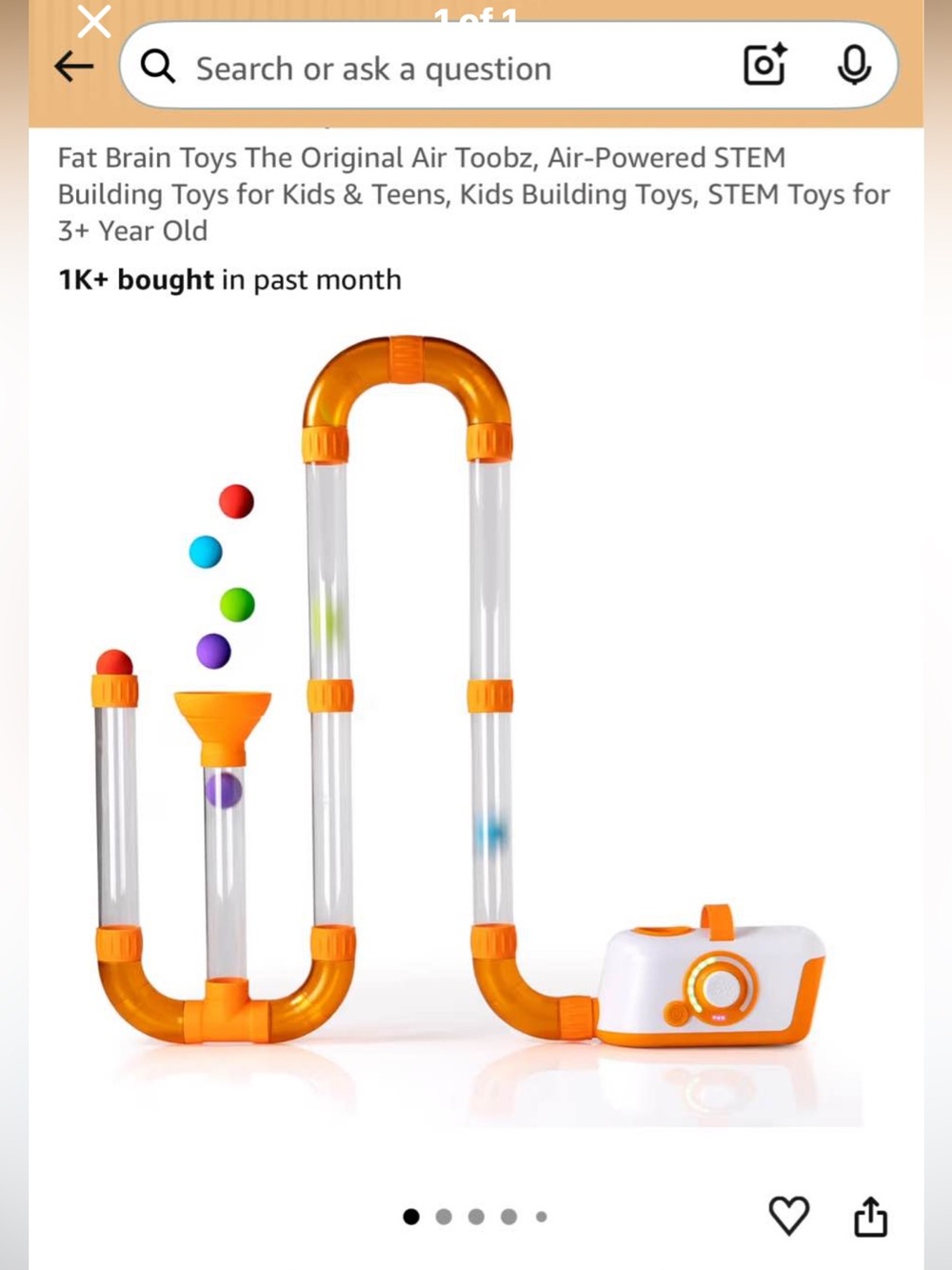 Fat Brain Toys Orange Air-Powered STEM Ball Launcher for Kids